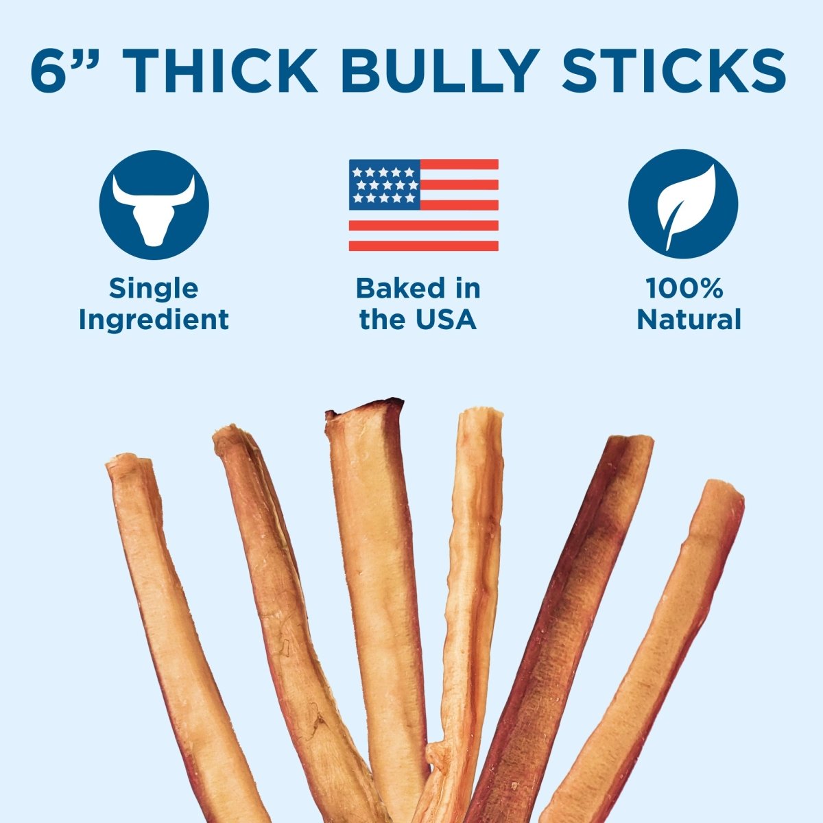 6 6-Inch Thick Bully Sticks made in the USA by Best Bully Sticks.