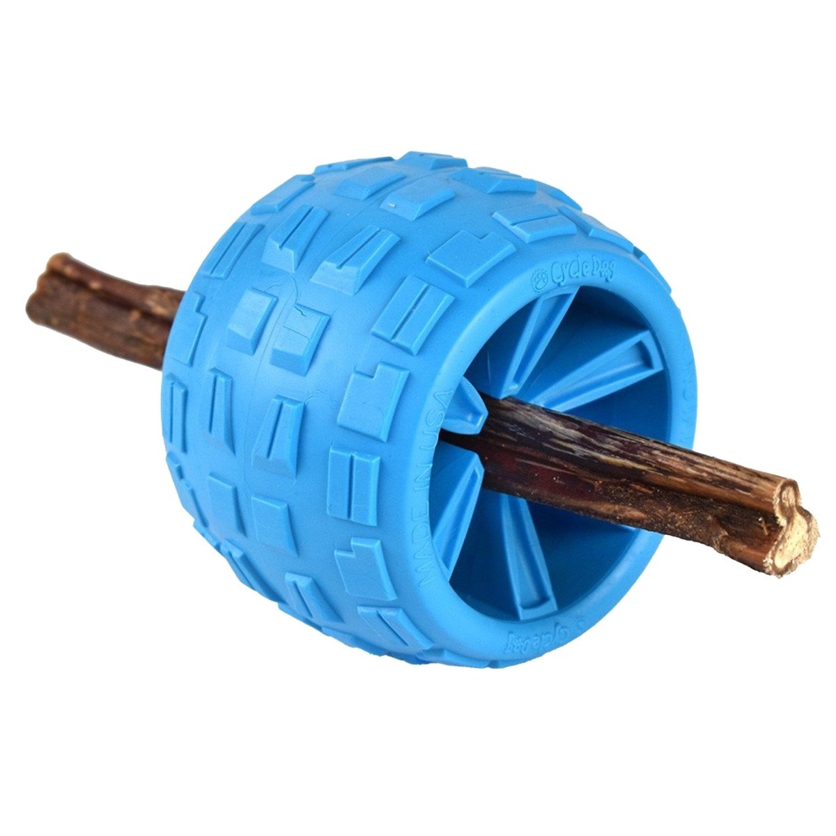 A Chewzie - Bully Stick Holder Dog Toy by Best Bully Sticks, a blue plastic toy with a twig attached to it.