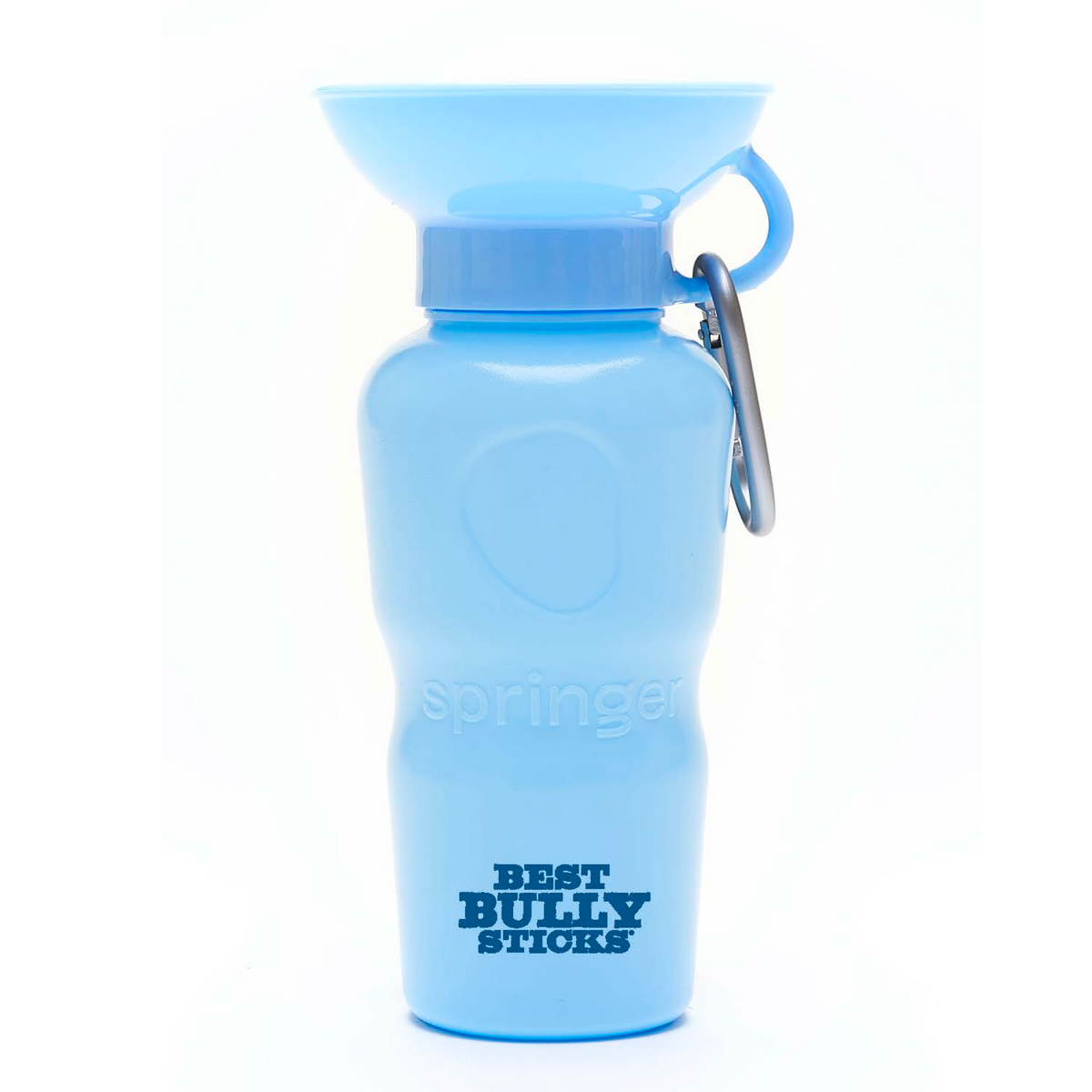 A blue bottle with a handle attached to it, The BEST Doggie Water Bottle - Blue by Best Bully Sticks.